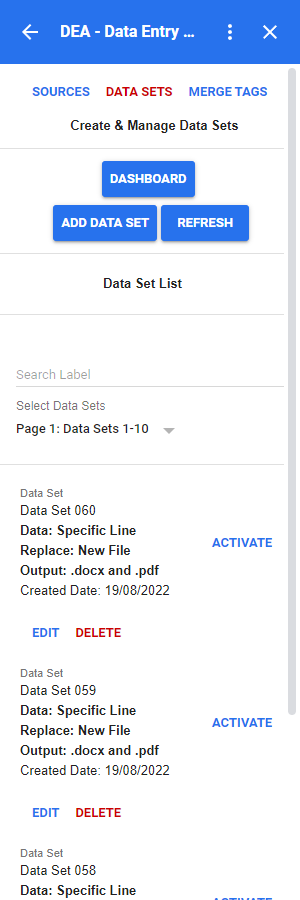 DEA Data Sets List