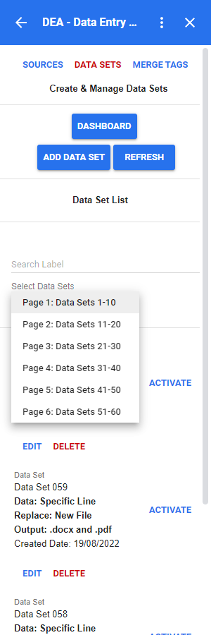 DEA Data Sets Select Data Sets