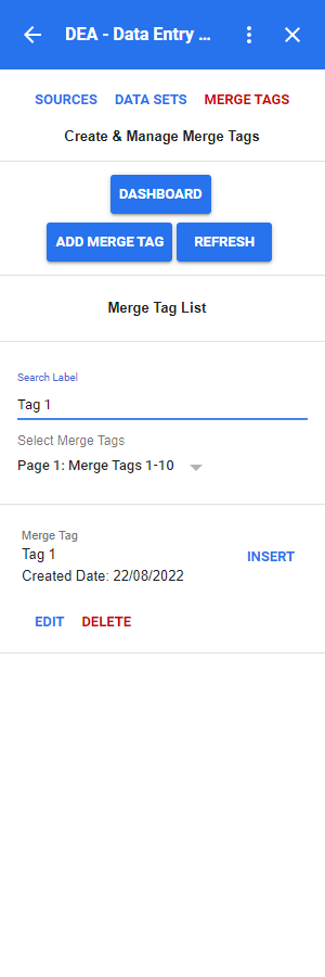 DEA Merge Tags Search Merge Tags