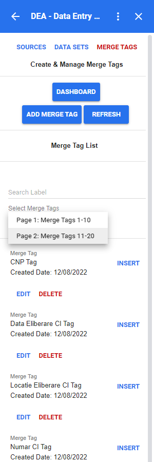 DEA Merge Tags Select Merge Tags