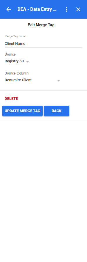 DEA Merge Tags Update Merge Tag